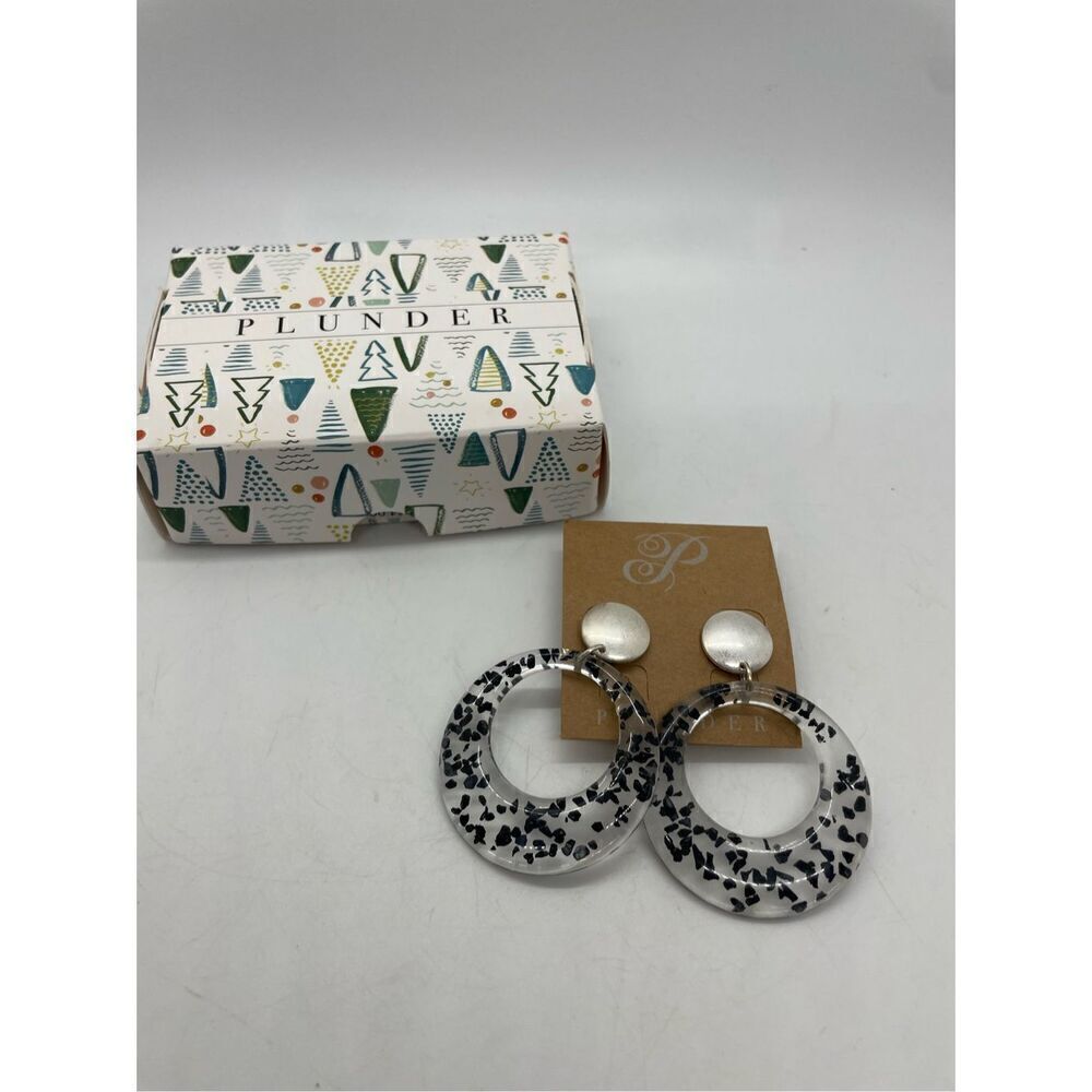 Plunder Earrings DISTRESSED SLVR CRCLE, ACRYLIC SAHP  2.5"